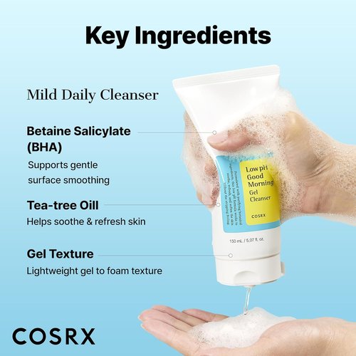 COSRX Low pH Good Morning Gel Face Cleanser - 5.07 fl oz | BHA Daily Cleanser for Sensitive Skin
