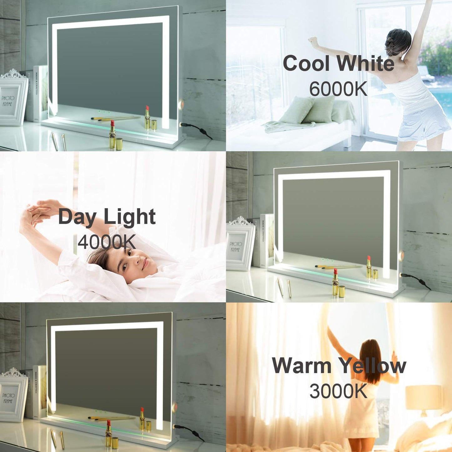 SHOWTIMEZ Vanity Mirror with Lights, Tabletop Wall-Mounted Makeup Mirror with Dimmable 3 Modes LED Backlit Light Strip,Touch Screen Control Cosmetic Mirror with USB Outlet, 22.8" W x 17.5" H