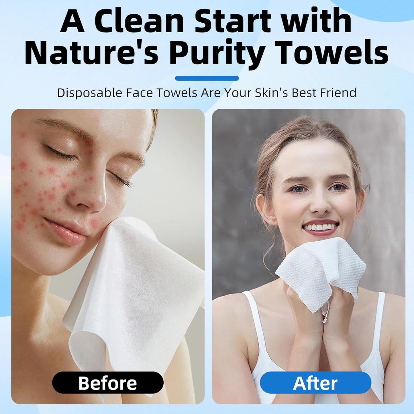 Ultra-Soft XL Disposable Face Towels - 100% Biobased, Eczema-Friendly Makeup Removal Wipes (50 Count)