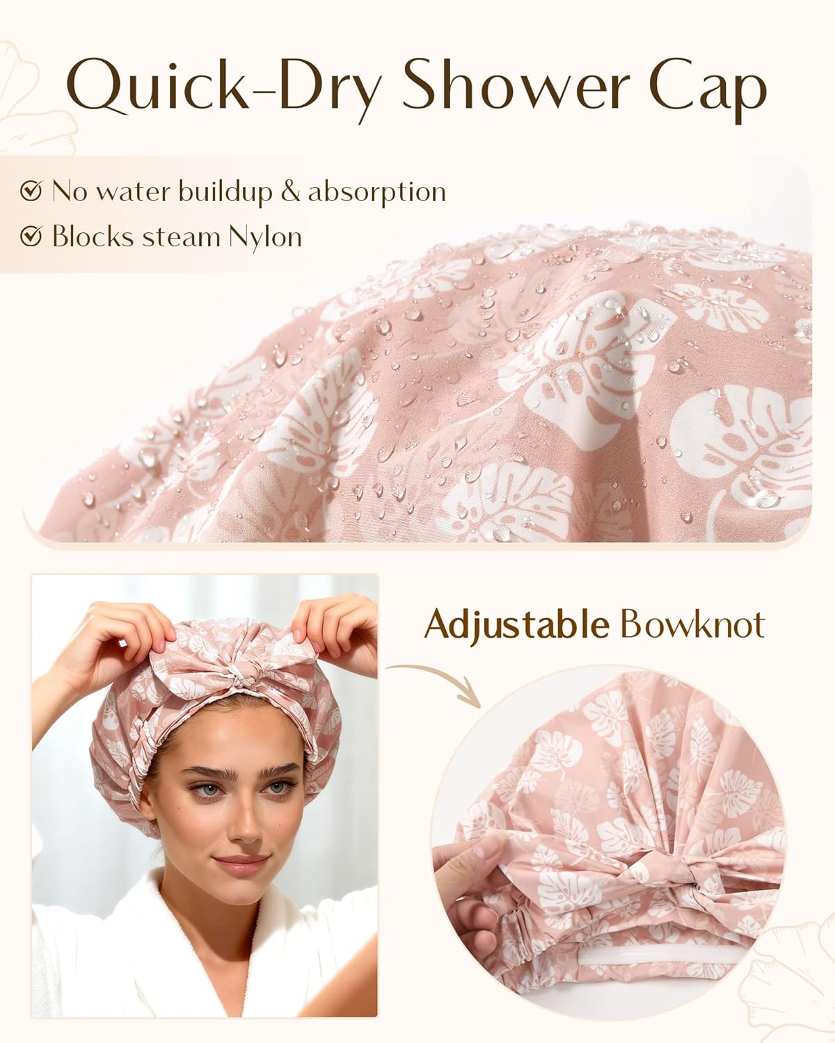 Yanibest Waterproof Shower Cap - Reusable, Adjustable Non-Slip Design for Long Hair | Washable Bath Hat