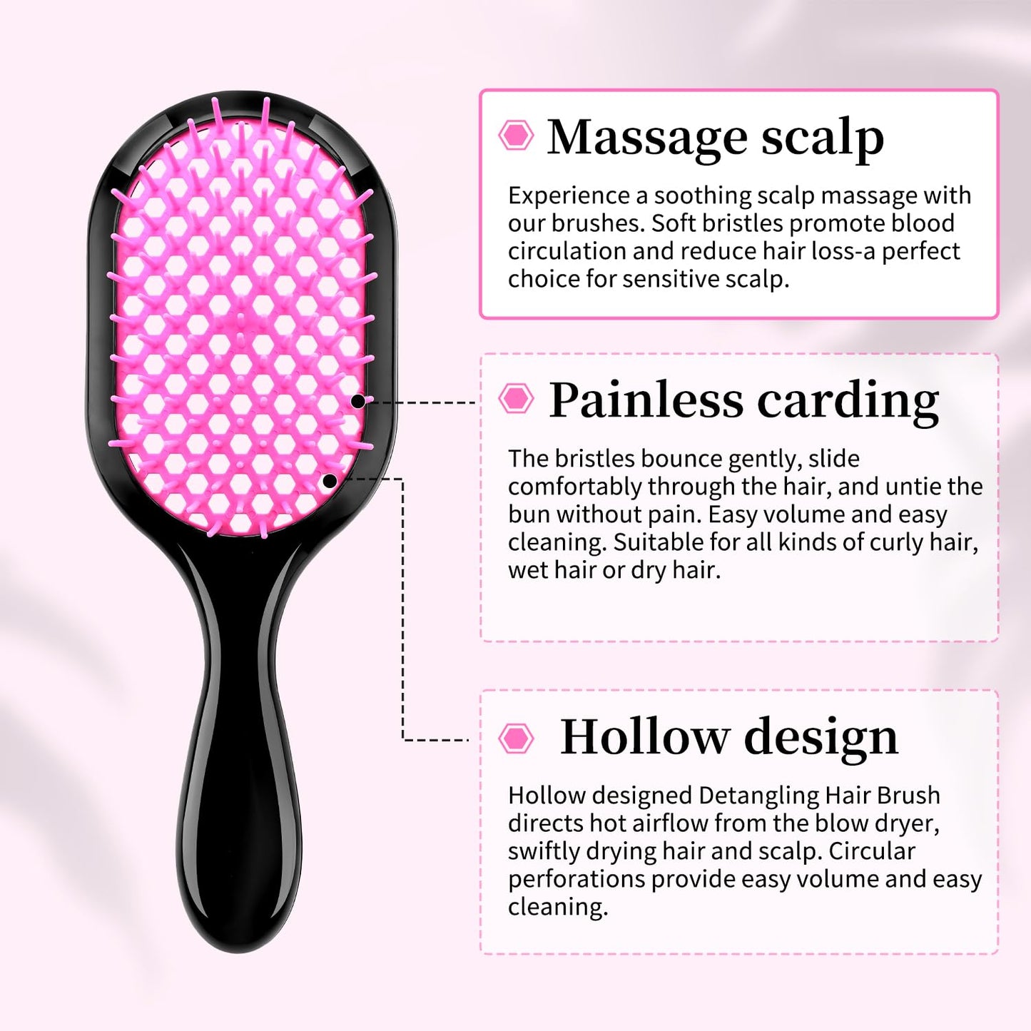 Skiennix Detangling Brush Set - Gentle & Effective for Wet/Dry Hair Types | Ultra-Light, Ventilated (Pink, Purple, Green, Black)