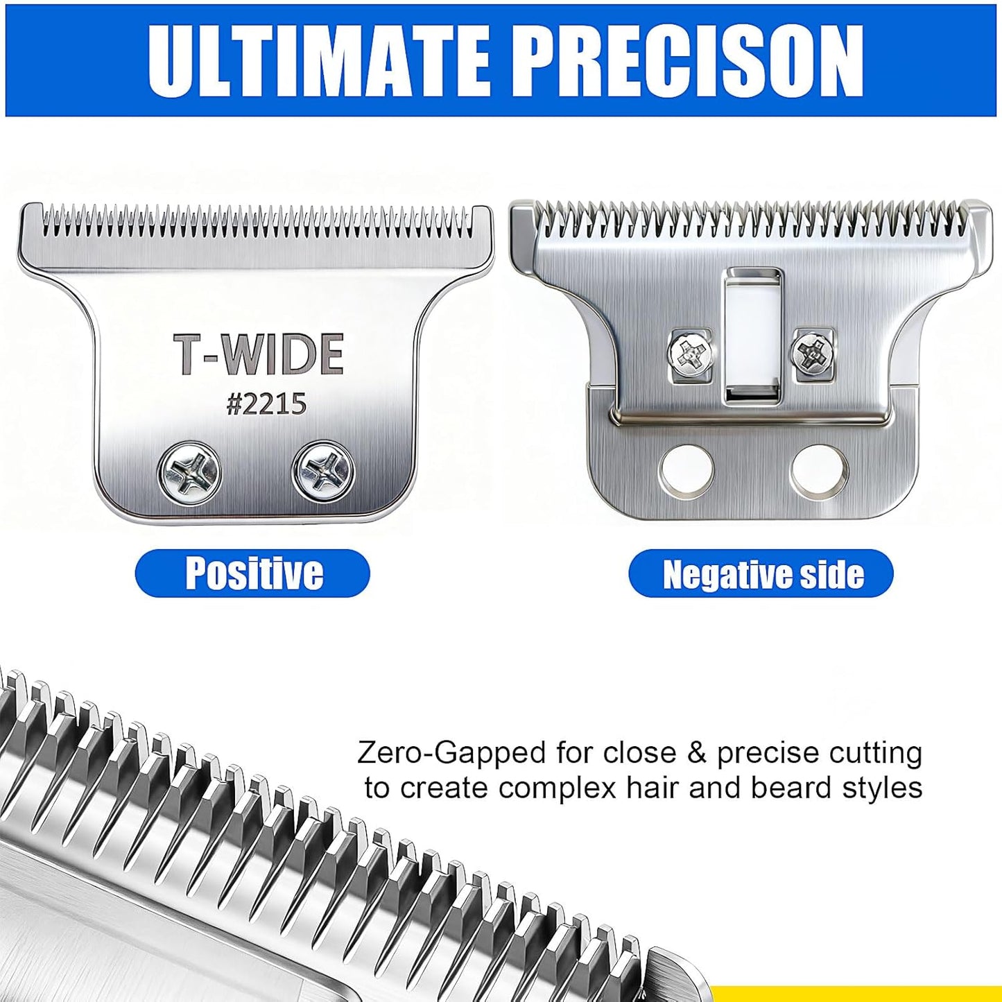 Wahl 2215 Replacement T Wide Blades - Adjustable Stainless Steel Zero-Gap for 5 Star Detailer Li Trimmer (1PC, Silver)