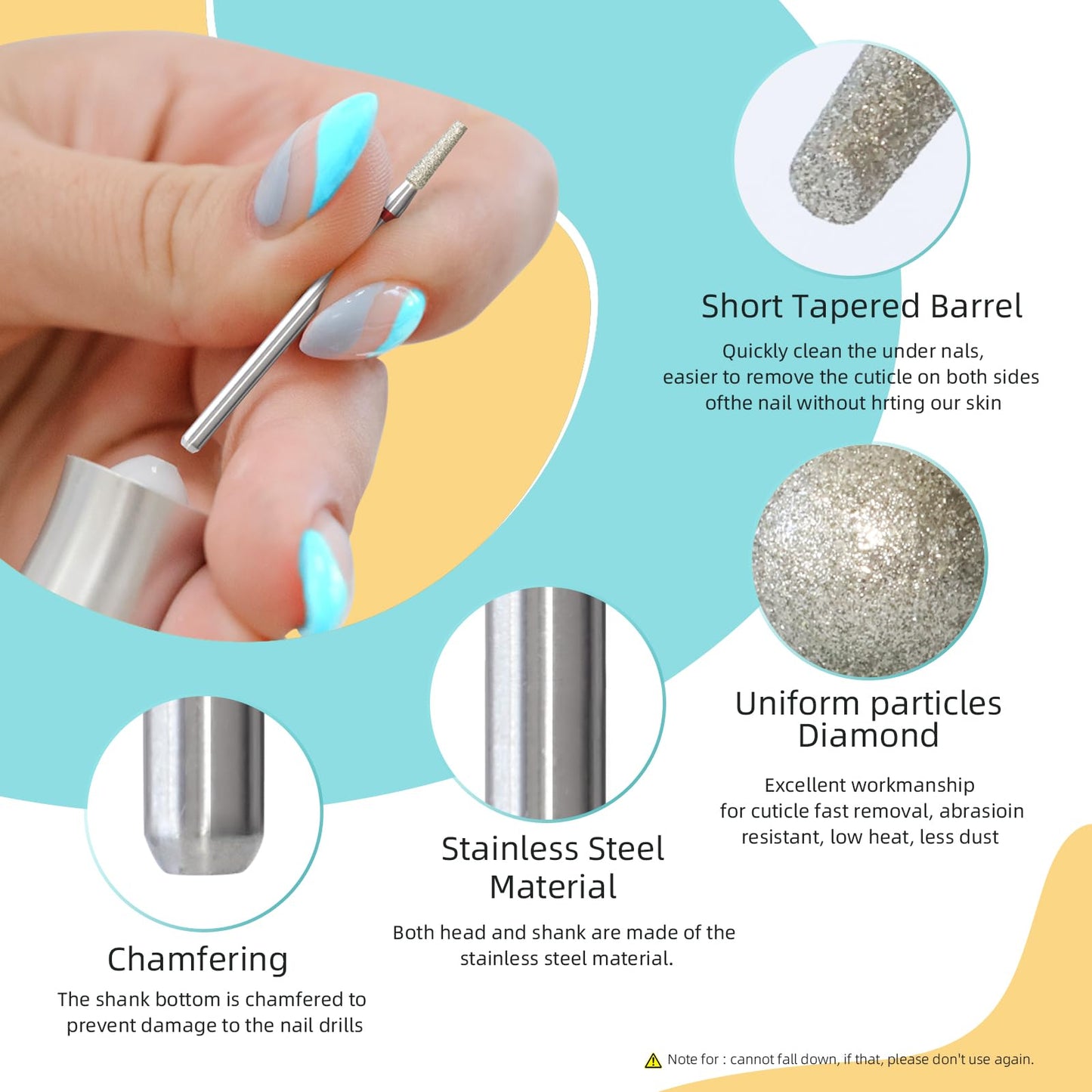 HYTOOS 2mm Tapered Barrel Cuticle Clean Nail Drill Bits, Russian Diamond Nail Bit Professional Safety Under Nail Cleaner Burr for Cuticle Dead Skin, Electric Nails Drill Accessories, Fine