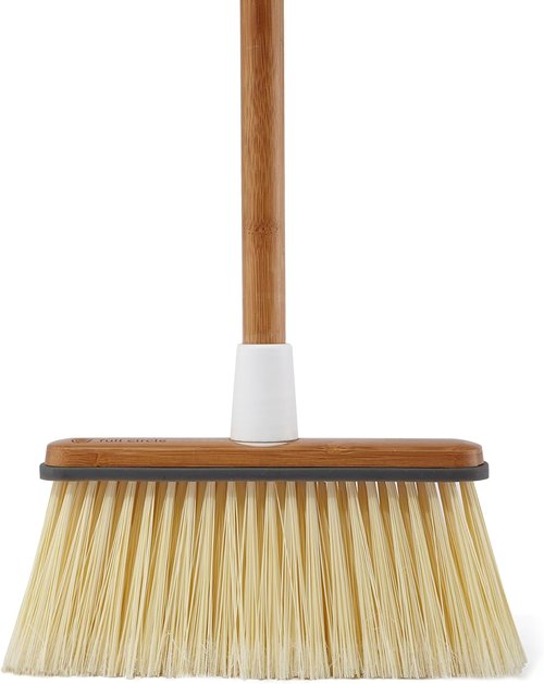 Full Circle Clean Sweep Bamboo Broom - Precision Angled Design for Indoor & Outdoor Use - Ideal for Pet Hair, White