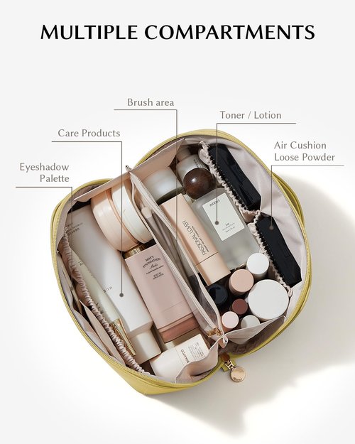 EACHY Travel Makeup Bag,Large Capacity Cosmetic Bags for Women,Portable Pouch Open Flat Toiletry Bag Make up Organizer with Divider and Handle