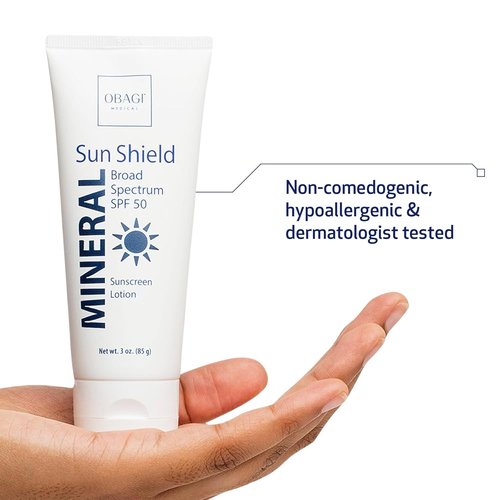 Obagi Sun Shield Mineral Sunscreen - Hypoallergenic Broad Spectrum SPF 50 - Sheer Quick-Absorbing Formula - 3 oz