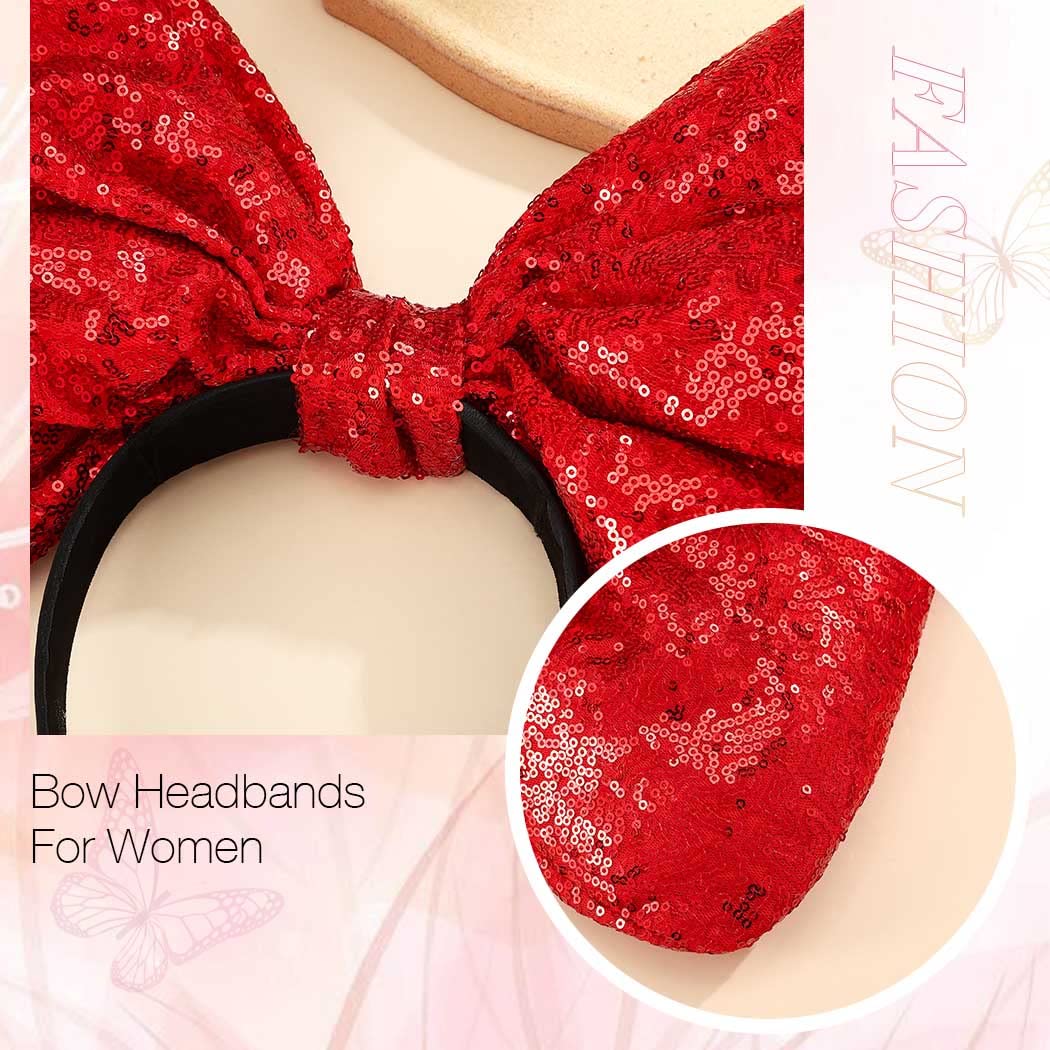 Catery Christmas Bow Headbands Sequins Bow Hairband Huge Bow Headwear Holiday Headbands Crazy Head Hoop Christmas Party Hair Accessoriess for Women and Kids (Set-1)