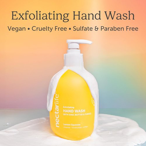 Nectar Life Exfoliating Hand Wash - Volcanic Pumice & Shea Butter for Soft Hands | Vegan Lemon Scent