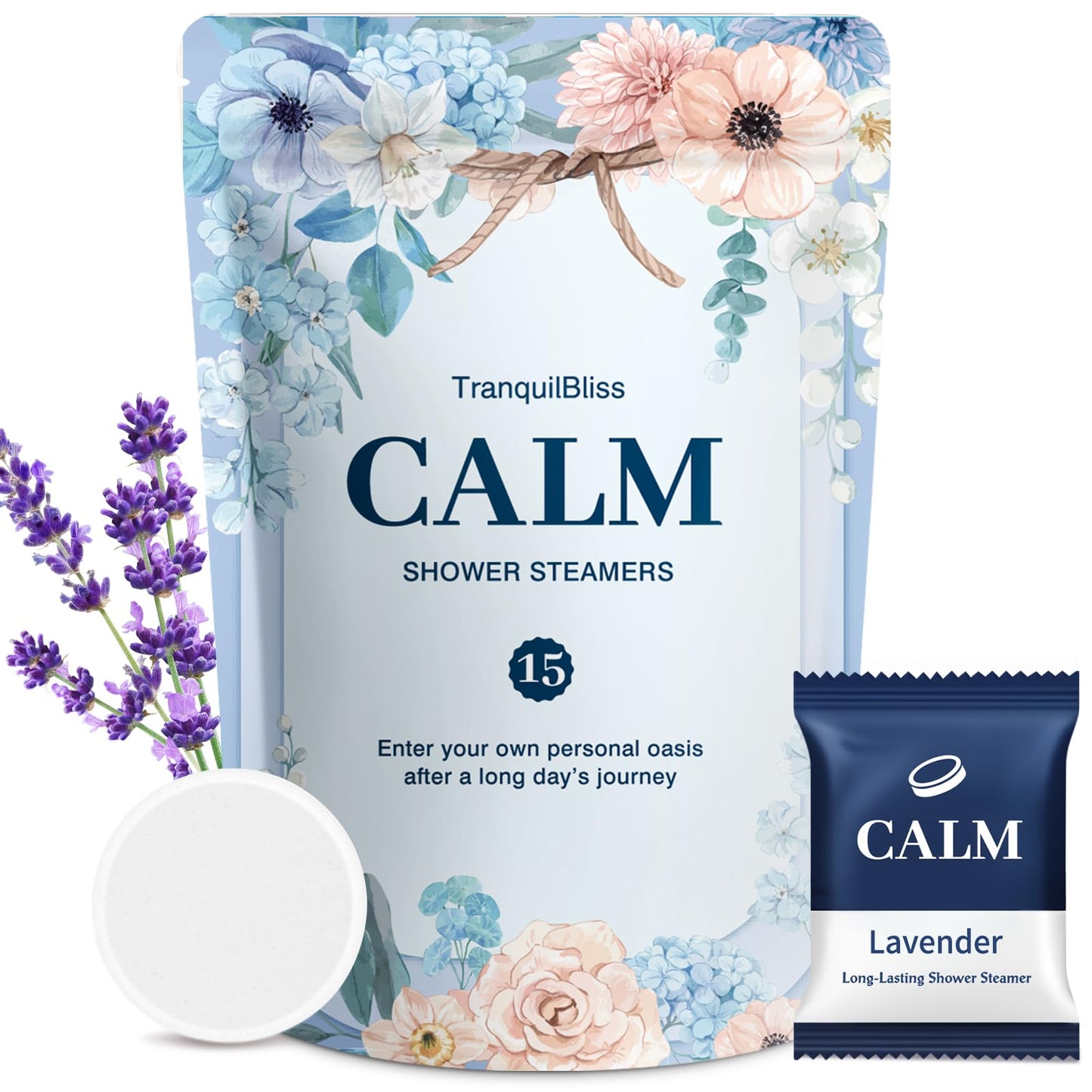 TranquilBliss Shower Steamers-15 Pack Shower Bombs with Lavender Scent, Self-Care Presents for Women Who Have Everything, Relaxation Birthday Presents for Women, Valentines Day Presents for Her