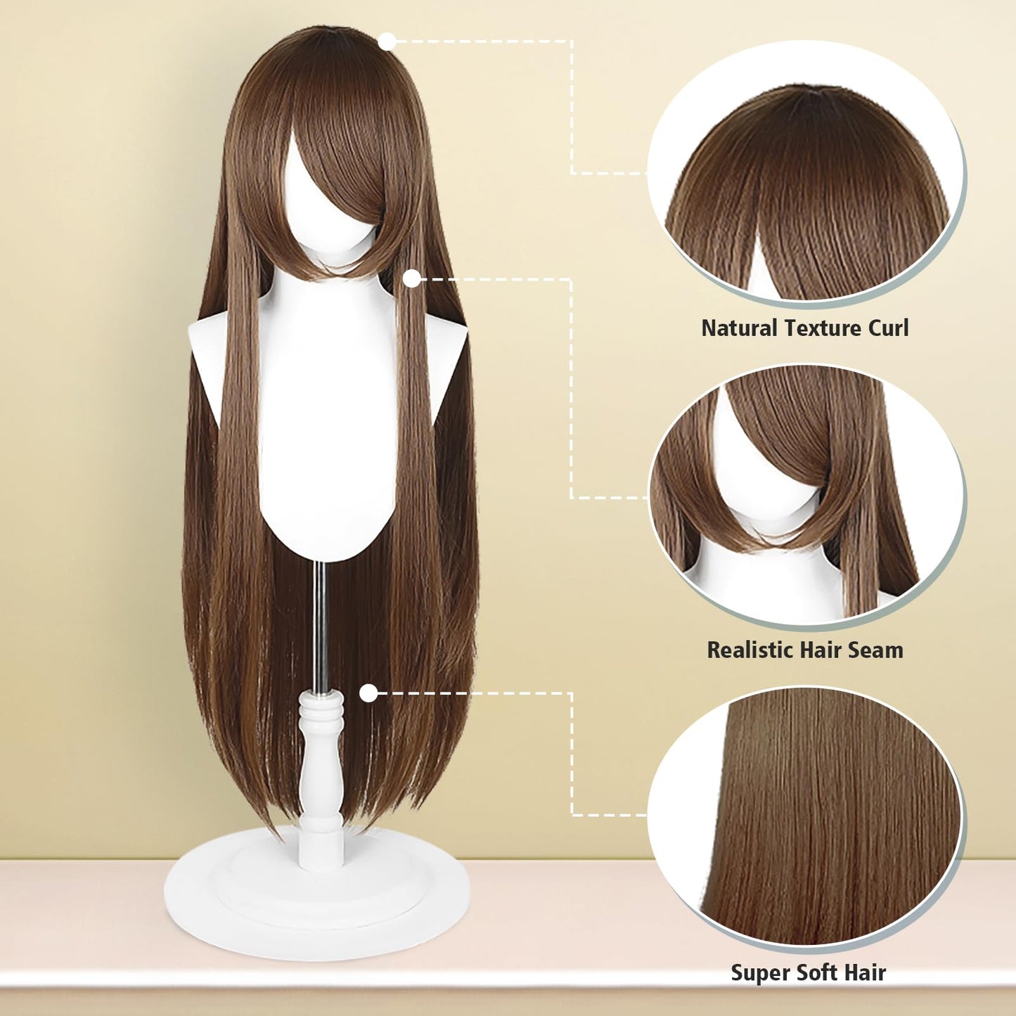 UTIEHD 100cm / 40 Inch Long Wig, Universal Anime Costume Cosplay Wig, Perfect for Party, Daily-Use, Festivals, and Halloween, Great for TV, Film, Anime Game Character Cosplay (Chestnut Brown)