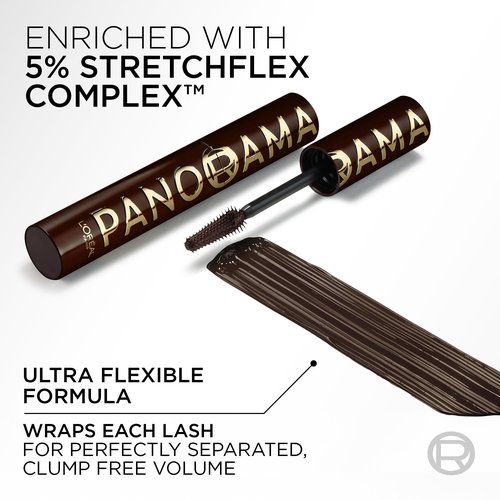 L'Oreal Paris Voluminous Panorama Chromatic Mascara, Volumizing and Lengthening Brown Mascara, Longwear, Smudge-Resistant and Washable, 705 Brown Leather