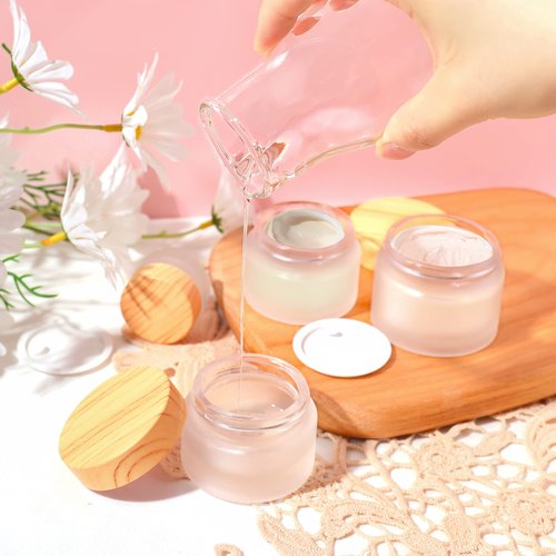 50 Gram/ml Glass Cosmetic Containers with lids，Round Frosted Cosmetic Jars with Leakproof lids,Small Empty Glass Sample Jars for Makeup Lip Scrub Balm Lotions Sample Eye Creams DIY (4 PACK 50ML)