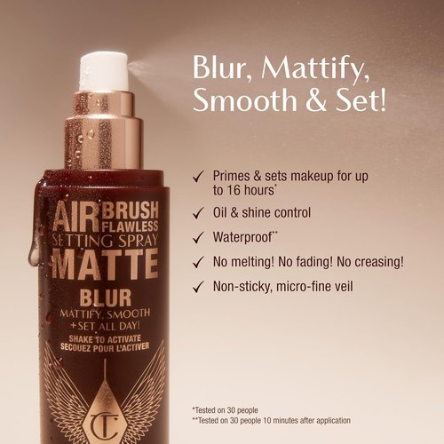 Charlotte Tilbury Airbrush Flawless Matte Setting Spray - Ultra-Fine Mist for 16-Hour Makeup Wear | Soothes & Blurs Pores