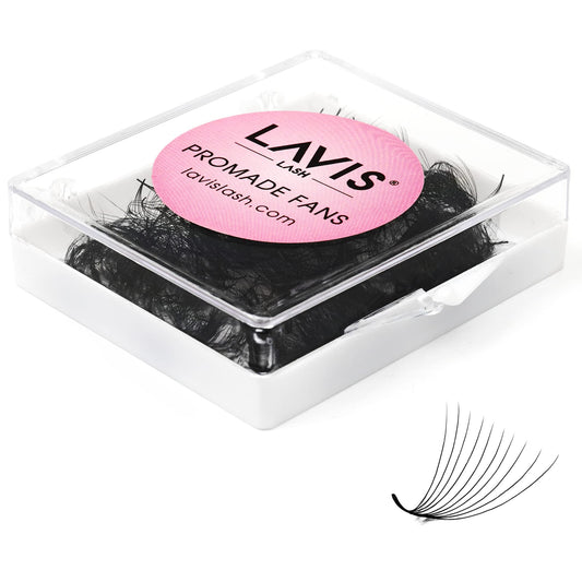 LAVISLASH 500 Promade Fans Eyelash Extension | Handmade Loose Volume Lash | Mutiple Options 3D-8D/10D/12D/14D/16D Fans | 0.03/0.05/0.07mm Thickness | C/CC/D Curl | 8-16mm Length(10D-0.03-D-9mm)