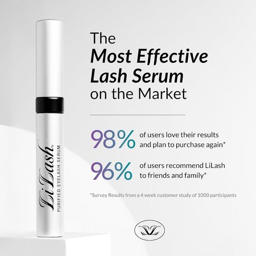 LiLash Eyelash Serum - Purified Formula for Longer, Fuller Lashes | Safe for Contacts & Sensitive Eyes - Vegan (2mL, 90-Day Supply)