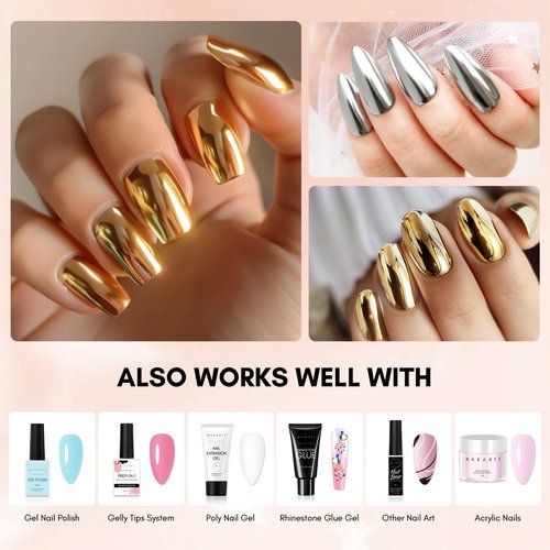 Makartt Gel Top Coat for Chrome Nail Powder - 15ml Clear No Wipe High Gloss Top Coat Gel Nail Polish Mirror Shine Long Lasting Easy Application, Soak off UV Lamp, DIY Home Salon Art Spring Design