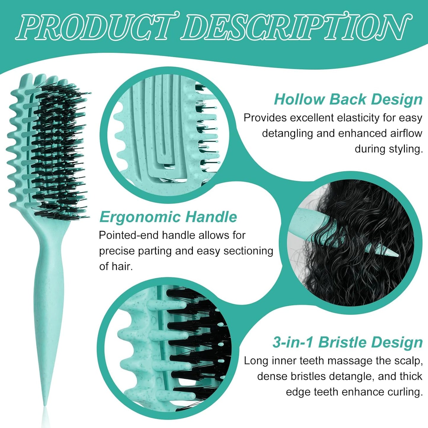 Skiennix Curl Defining Brush - Detangling & Styling Tool for Curly Hair, Reduces Frizz, Green