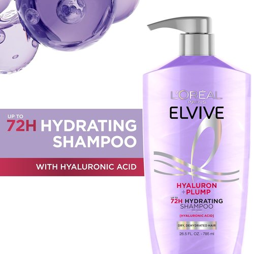 L'Oreal Paris Elvive Hyaluron Plump Shampoo - Hydrating Formula for Dry Hair, 26.5 Fl Oz