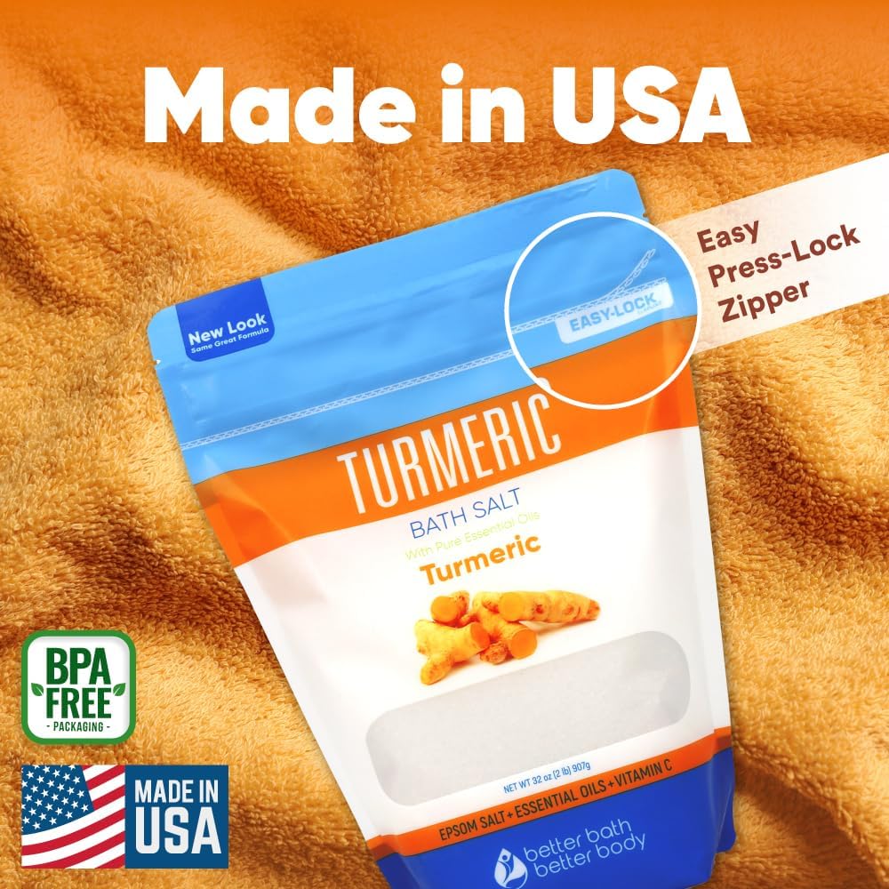 Turmeric Bath Salt by [Brand Name] - 32 Oz Epsom Salt with Essential Oils & Vitamin C | Natural Soak for Relief & Relaxation