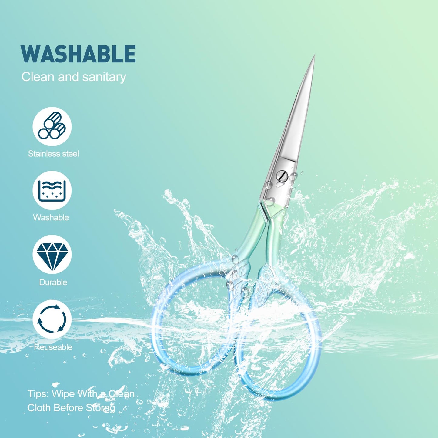 Small facial hair scissors, stainless steel (blue) versatile retro beauty kit for men's and women's bathrooms, nose hair, eyebrows, eyelashes, beard trim, with PU sheath