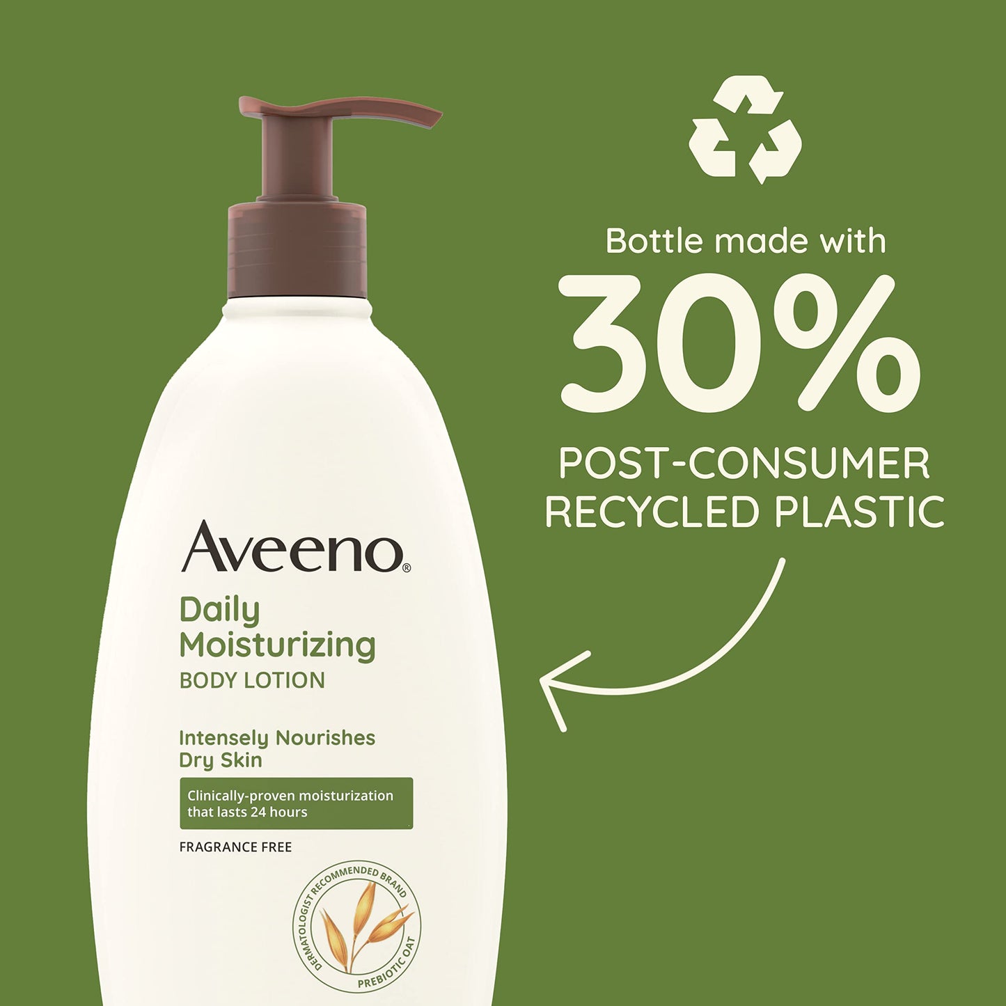 Aveeno Daily Moisturizing Body Lotion, Body Lotion for Dry Skin with Prebiotic Oat, Paraben Free, Fragrance Free, Non-Greasy, Non-Comedogenic Moisturizer, 18 FL OZ
