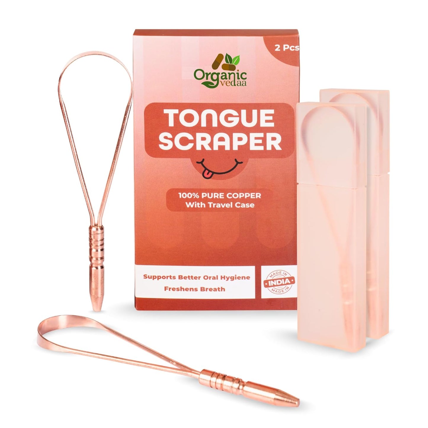Skiennix Tongue Scraper for Adults - 100% Copper | Multicolor Travel Cases for Easy Oral Care