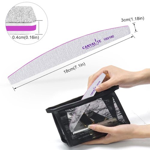 Canvalite Nail Files - Professional Reusable Double-Sided Emery Boards (100/180 Grit) | 10 PCS Nail Styling Tools for Home & Salon