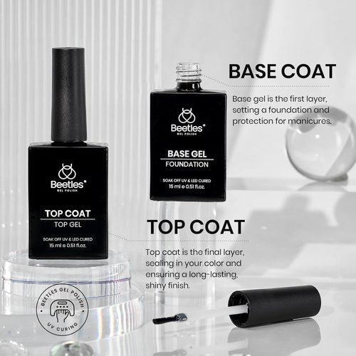 Beetles 4 Pcs 15ml Gel Top Coat and Base Coat Set with Nail Dehydrator and Primer Professional Nail Prep Acid-Free & Hema-Free Dehydrate Bond Primer Set for Acrylic & Gel Nail Polish Nail Gifts