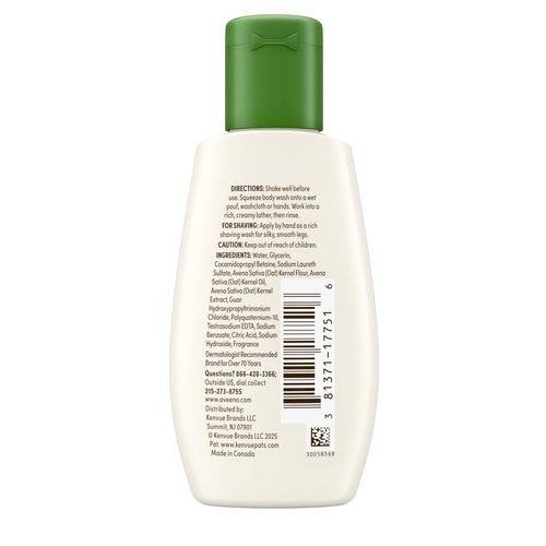 Aveeno Daily Moisturizing Body Wash for Dry & Sensitive Skin + Prebiotic Oat, Shower Body Wash Gently Cleanses & Nourishes Dry Skin, Lightly Scented, Travel-Sized, 2 fl. oz
