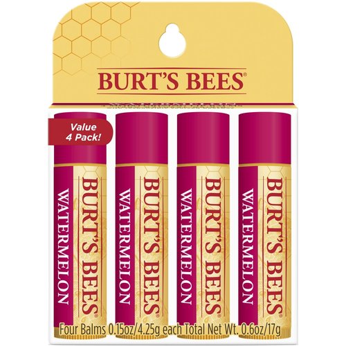 Burt's Bees Moisturizing Lip Balm - 100% Natural Watermelon Flavor | Set of 4 Tubes