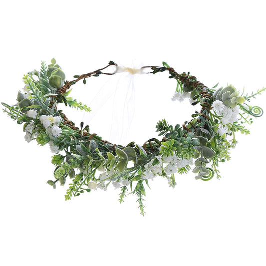 YnimioAOX Handmade Adjustable Flower Wreath Headband Halo Floral Crown Garland Headpiece,E2727-beige