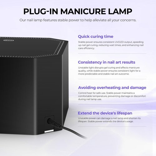 Lavinda 54W UV LED Nail Lamp – Plug-in Gel Nail Light with LCD Display, 4 Timers, Auto Sensor, Dual Wavelength, Nail Dryer for Home & Salon – Black