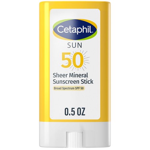 Cetaphil Sheer Mineral Sunscreen Stick - Broad Spectrum SPF 50 | 0.5oz Zinc Oxide & Titanium Dioxide for Sensitive Skin