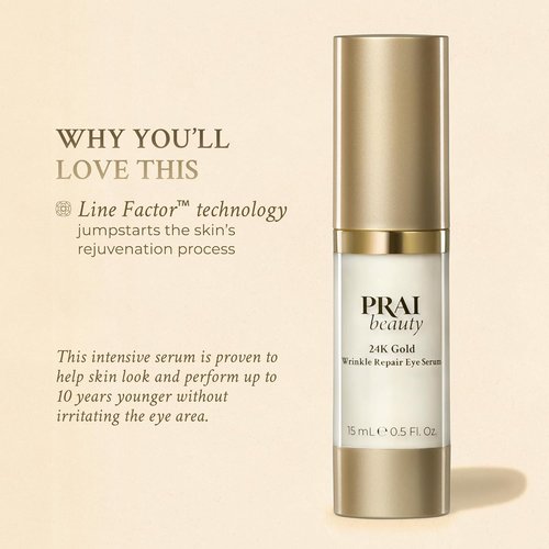 PRAI Beauty 24K Gold Eye Serum - Anti-Aging Wrinkle Repair Formula - 0.5 Oz