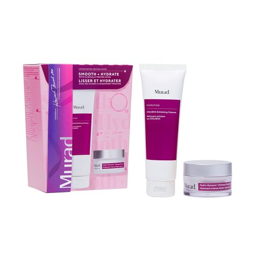 Murad Smooth + Hydrate Set - 2 Full-Sized Products for Exfoliation & Hydration | AHA/BHA Cleanser 5 Oz, Moisture 1.7 Oz