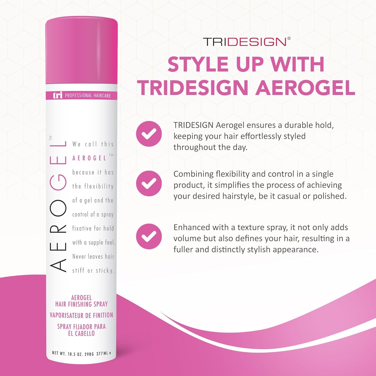 TRIDESIGN Aerogel Hairspray - Strong Hold Finishing Spray for Volumizing & Control - 10.5 Oz