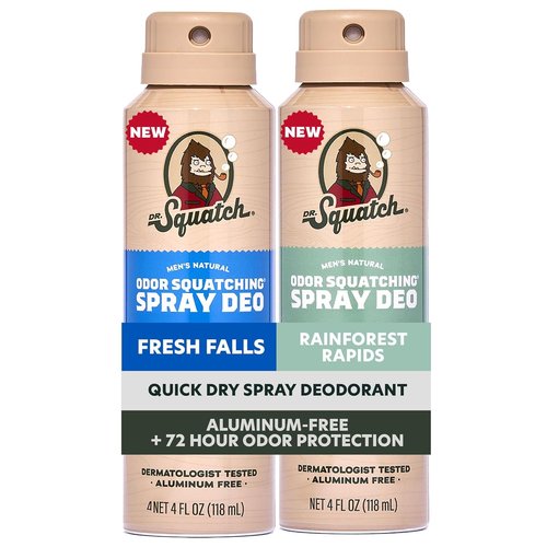 Dr. Squatch Natural Men's Deodorant - Quick-Dry, Aluminum-Free, Dermatologist-Tested | Fresh Falls & Rainforest Rapids, 4oz (2-Pack)