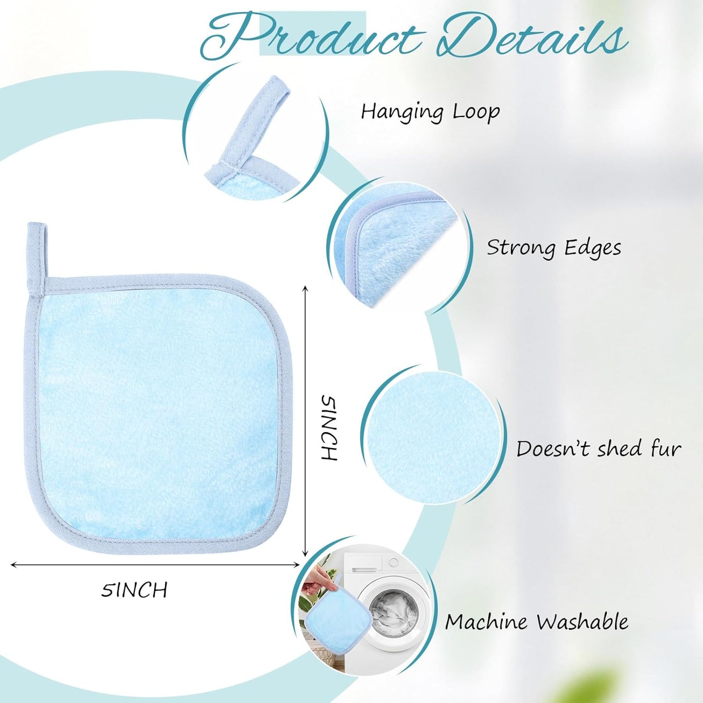 VitalCozy Makeup Remover Cloths - 10 Pack Reusable Microfiber Towels for Effortless Cleansing | Blue