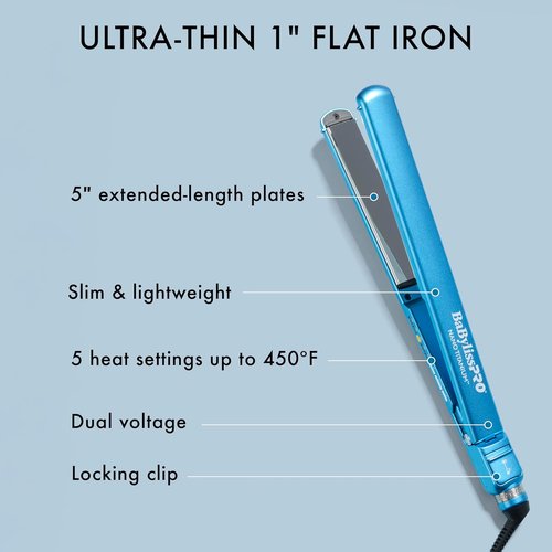 BabylissPRO Nano Titanium Hair Straightener - Ultra-Thin Design | 5-Inch Plates for Quick Styling
