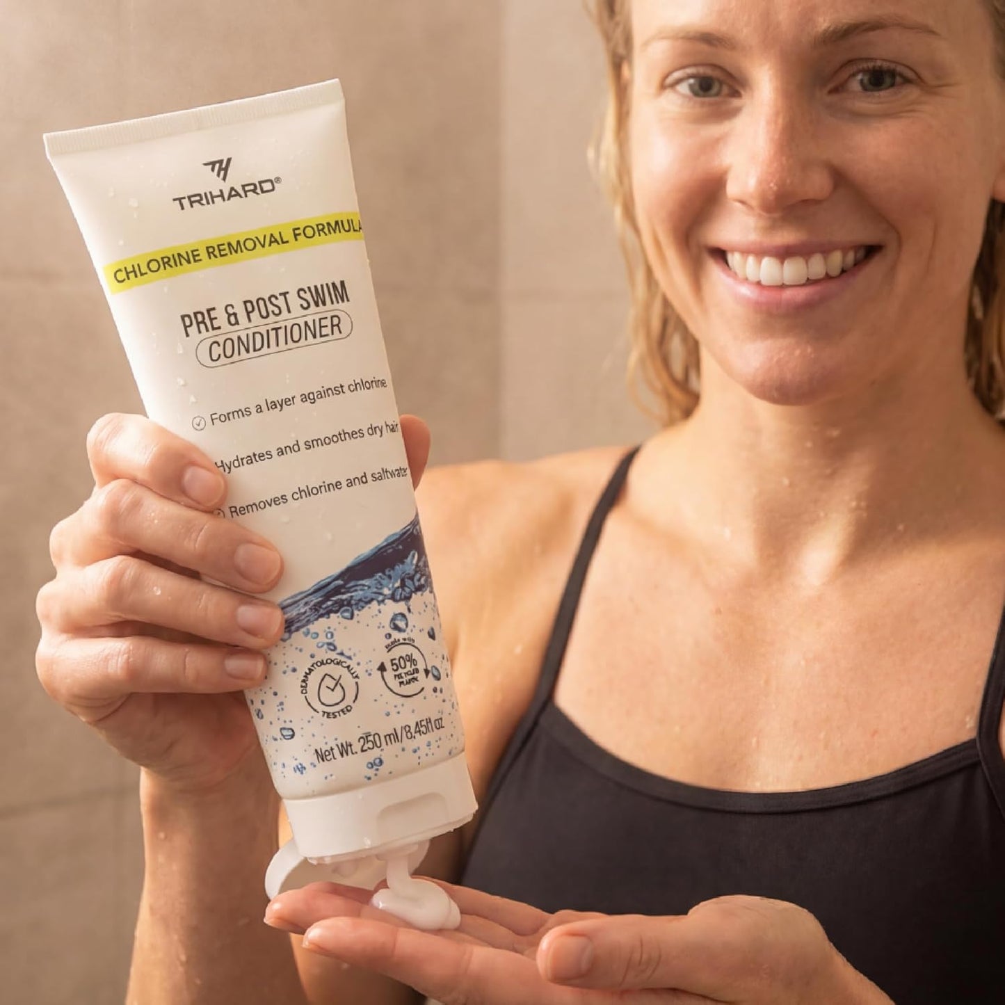 TRIHARD Pre & Post Swim Conditioner - Chlorine Removal Solution for Swimmers | Travel Size 8.45 fl oz