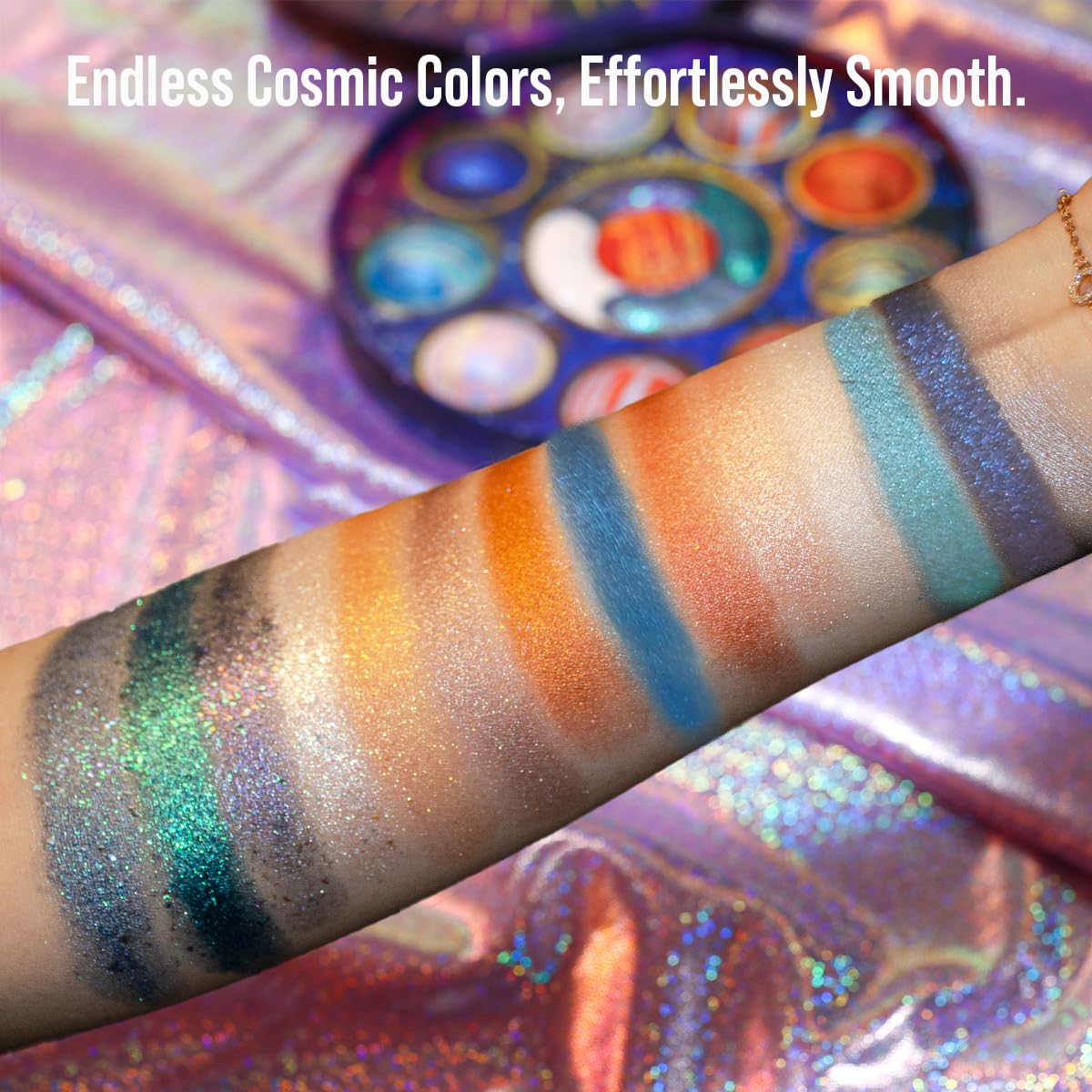 Galactic Assemble Eyeshadow Palette - 14 High-Pigment Shimmer & Metallic Shades | Solar System Design