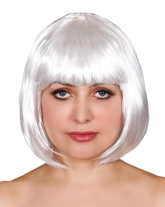 Matissa Short Straight 10" Bob Wig with Bangs Synthetic Fancy Dress Costume Halloween Party (White)