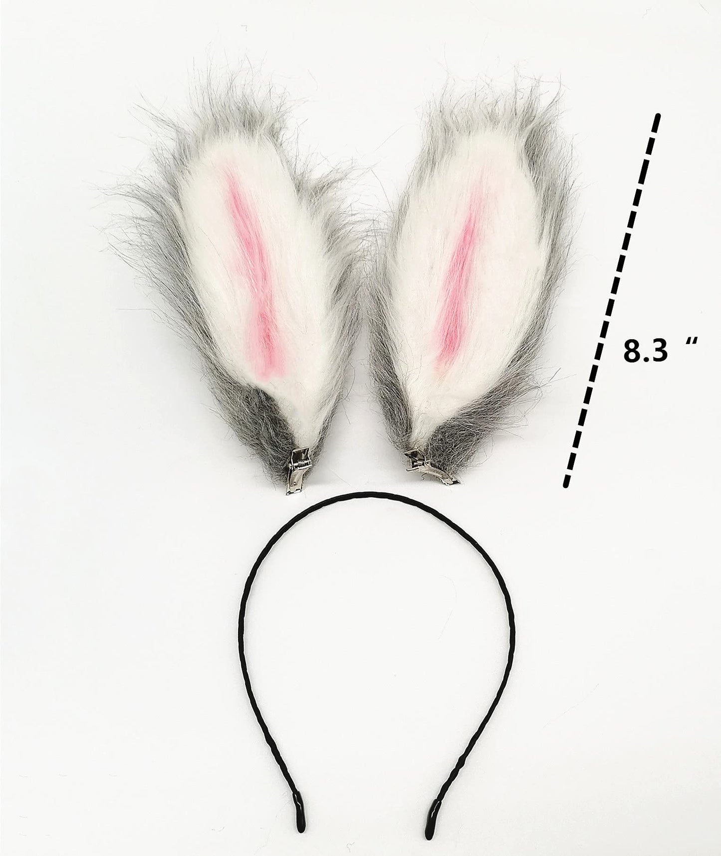 Fxaelian Cosplay Red White Rabbit Bunny Long Ears Headband Hairband Hair Hoop Hair Clips Headpeice Easter Halloween Costume Party Headpiece Headwear Hair Accessories White Grey