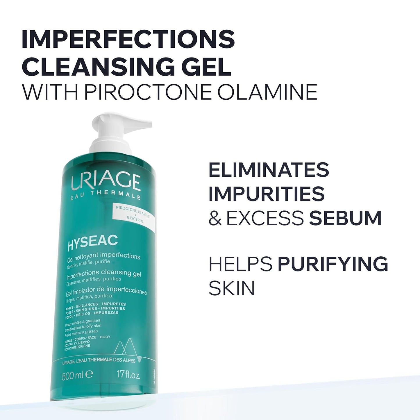 Uriage Hyseac Cleansing Gel - Purifying Face & Body Wash for Back Acne, Soap-Free, Oily Skin
