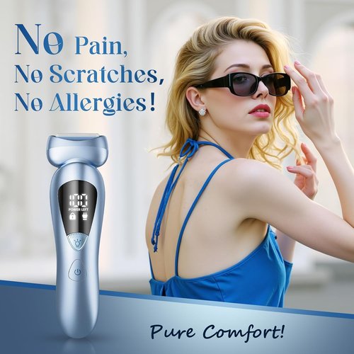 Rategist Cordless Electric Razor for Women - Rechargeable Painless Bikini Trimmer | IPX7 Waterproof Shaver with LED Display - Deep Blue