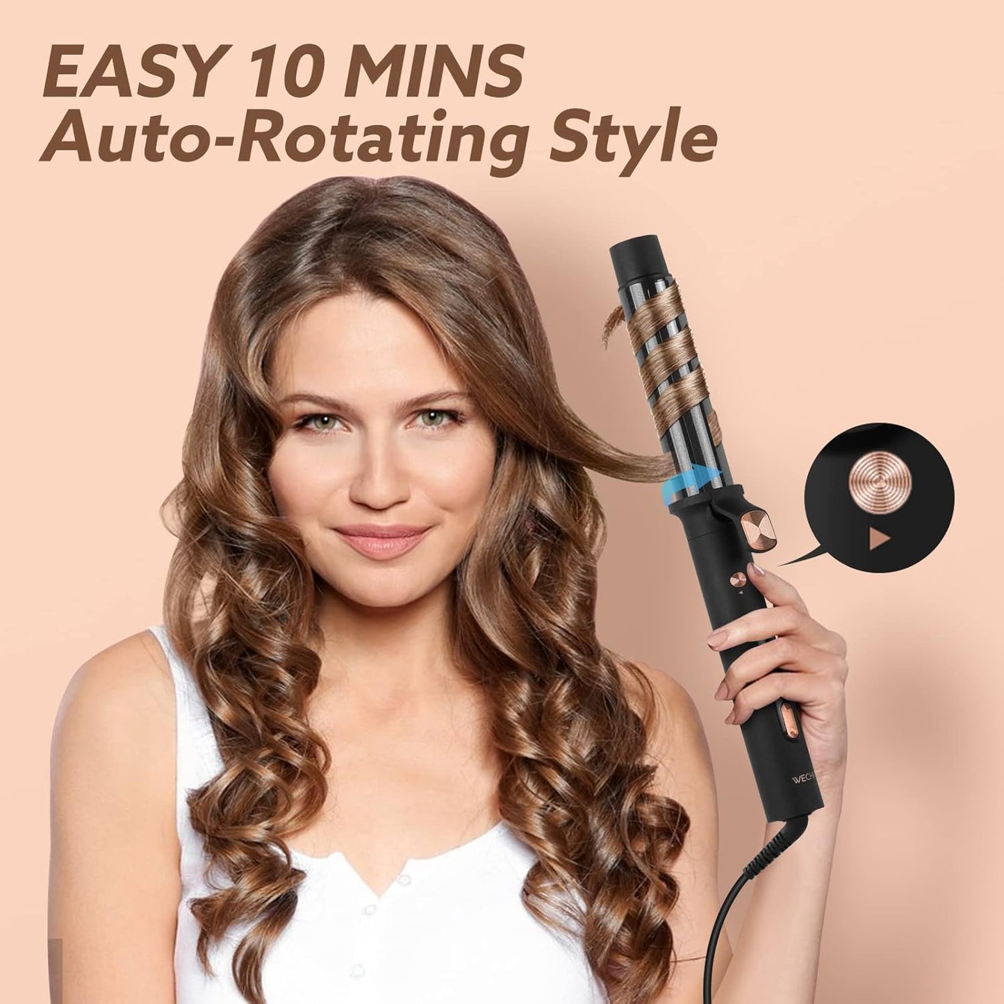 WeChip Automatic Curling Iron - 1.25 Inch Tourmaline Ceramic Curling Wand for All Hair Types | 5 Heat Settings Up to 430°F