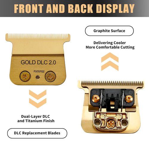 BaByliss PRO FX707Z Replacement Trimmer Blades - DLC 2.0 Compatible with FX787 & FX726 | Gold Finish, 1 PC