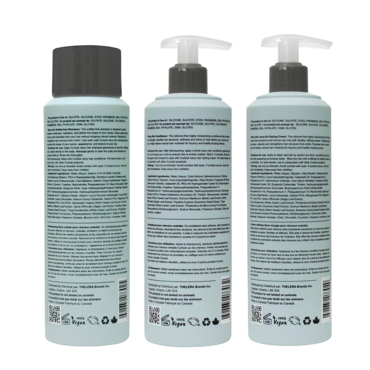 Skiennix Wavy Hair Bundle - Sulfate-Free Shampoo, Conditioner & Leave-In Cream Set | 3 x 400ml (13.5 oz) Bottles | Made in Canada