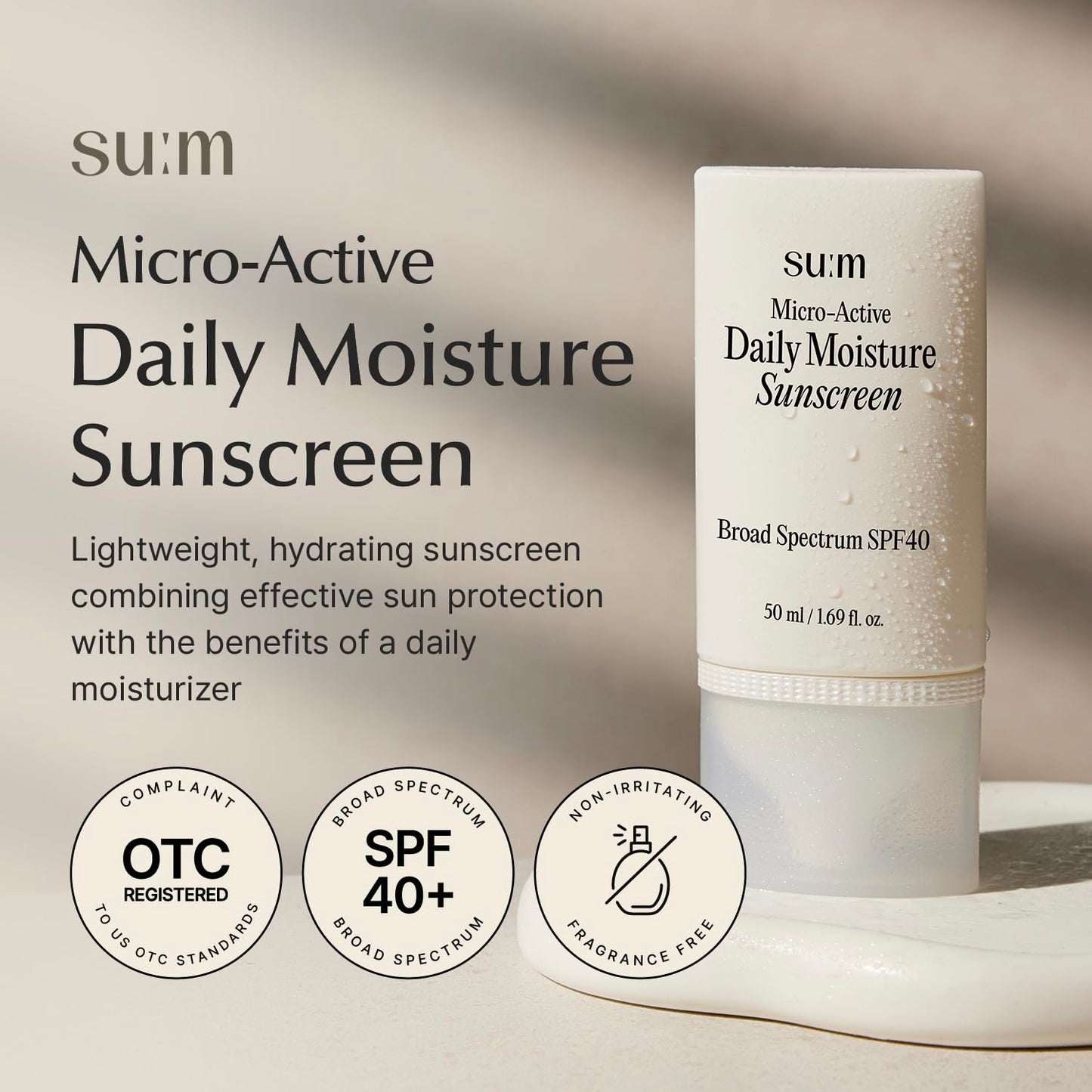 SU:M Micro-Active Daily Moisture Sunscreen SPF 40 | Hydrating UV Protection for Sensitive Skin (1.69fl oz)