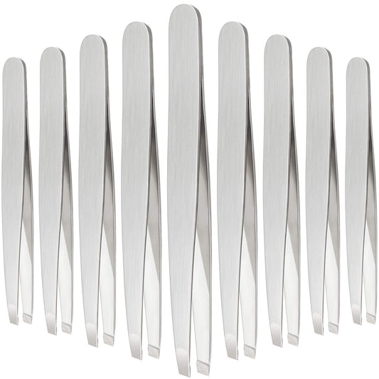 Mudder 12 Pcs Eyebrow Tweezers Set for Facial Hair Stainless Steel Slant Tip Tweezers in Bulk for Men and Women(Silver)